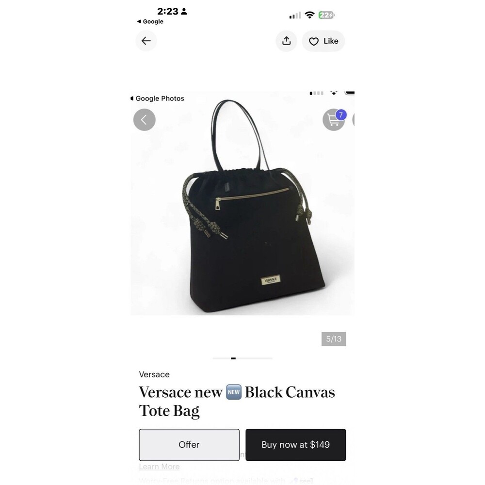 Limited Edition Versace Black Nylon Drawstring Tote Bag – Signature Gold - Picture 9 of 13